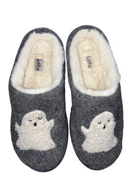 Kooba Gray Ghost Slippers XL 9.5-10.5 Faux Fur Lined Cozy hardbottom halloween